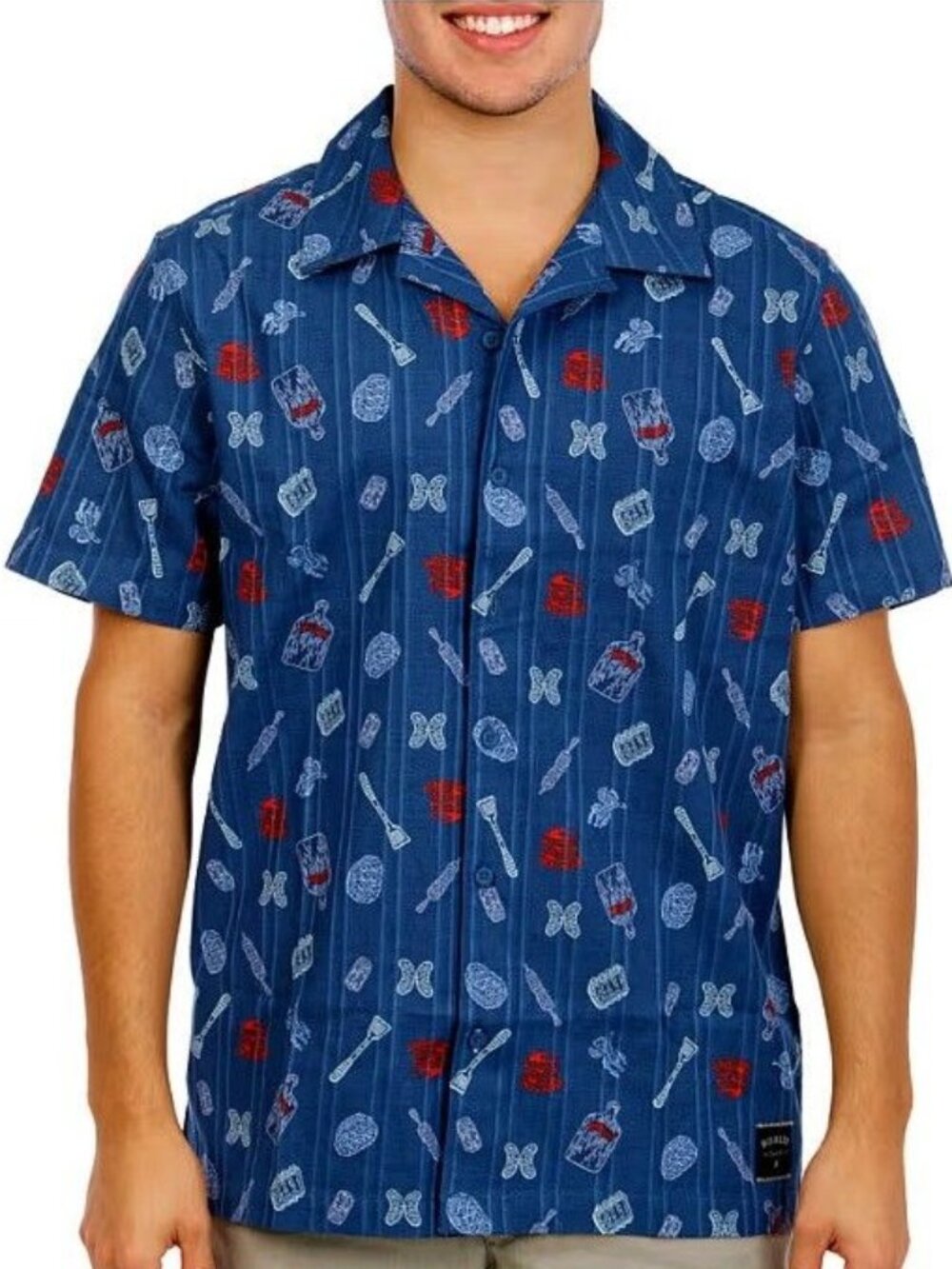 Hurley Grillin & Chillin AOP Short Sleeve Woven Shirt Dak Denim Men's Large, NWT